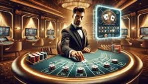 Tampilan meja Caribbean Stud Poker dengan dealer langsung di king gacor